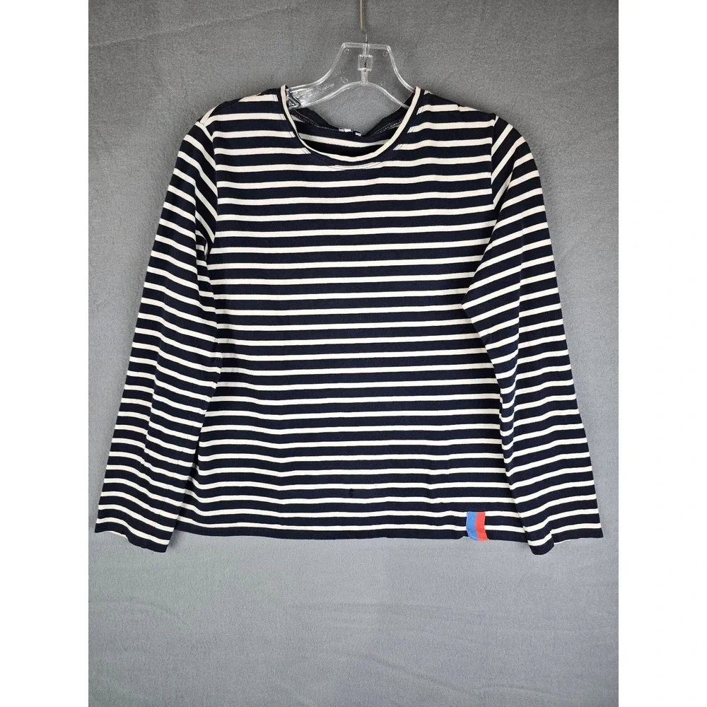 Kule T-Shirt Womens Medium Navy Cream Striped Long Sleeve Nautical Preppy Tee